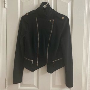 Active Black Blazer - Asymmetrical Gold Zipper, Medium